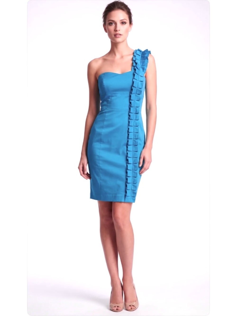 Jessica Simpson Blue turquoise one-shoulder cocktail sheath stretch Dress 10 NWT